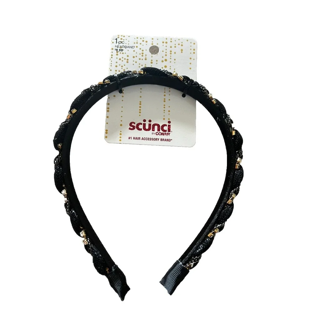 Scunci Headband Chain & Crystal Black Styling Hair Band‎ Lot Of 3 Elegant! New!